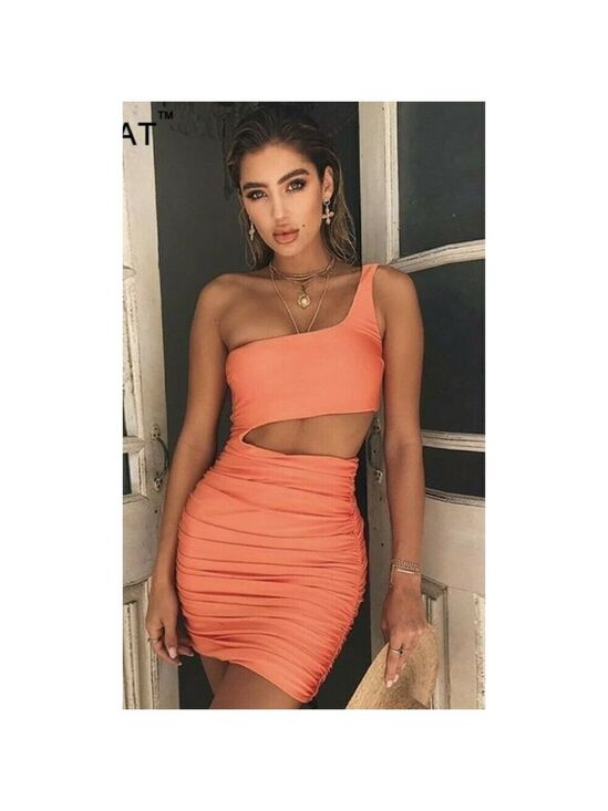 Unbranded Dresses & Skirts - Women's Bandage Dress Shoulder Off Bright Orange Small